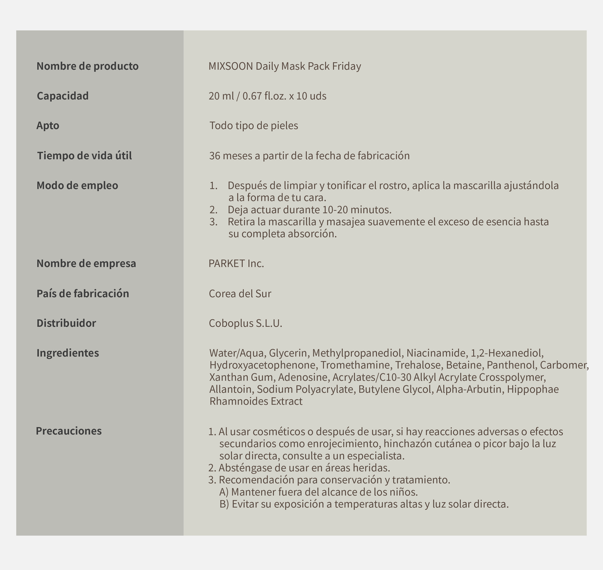 mixsoon Daily Mask Pack Friday MIXSOON