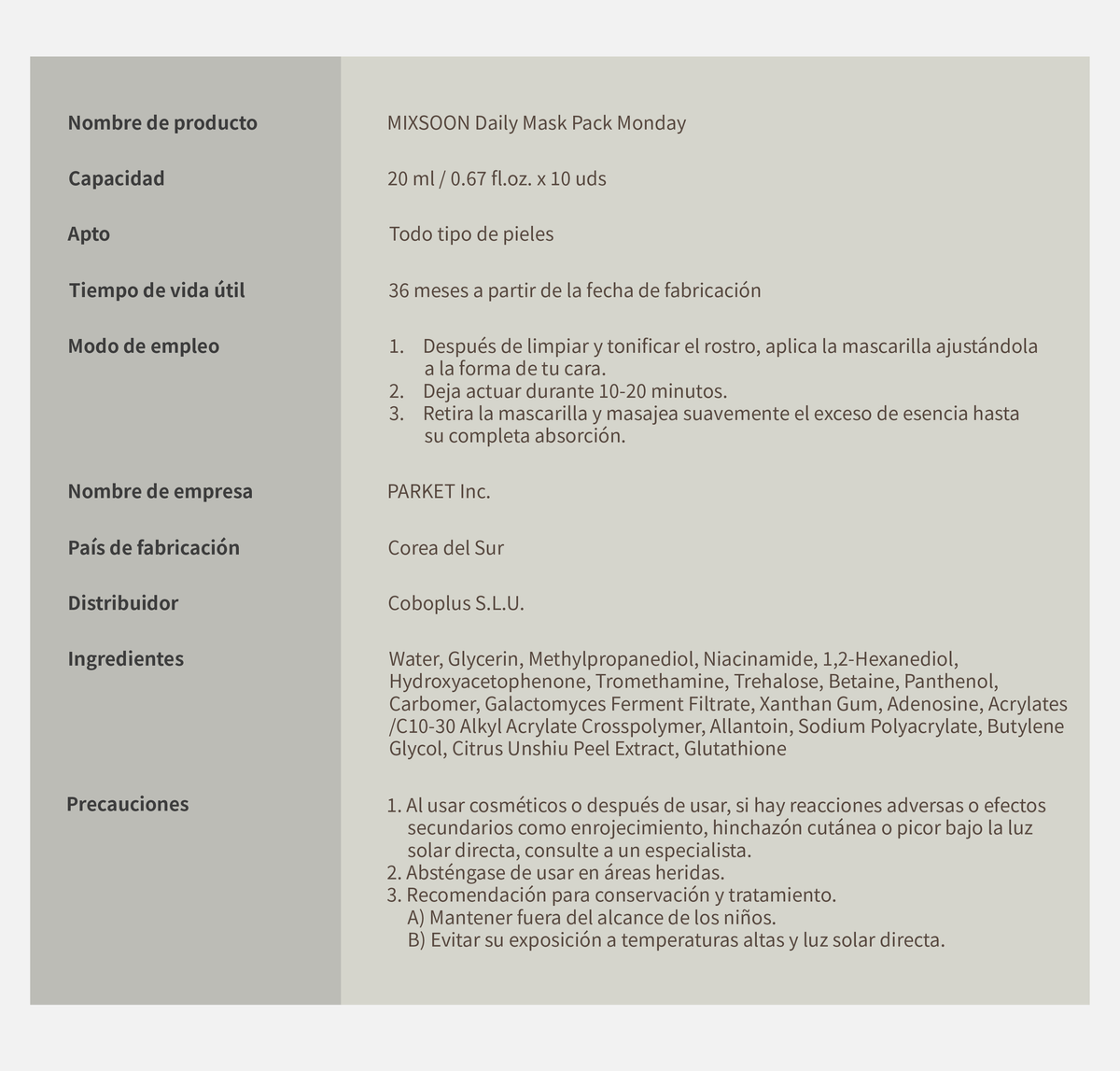 mixsoon Daily Mask Pack Monday MIXSOON