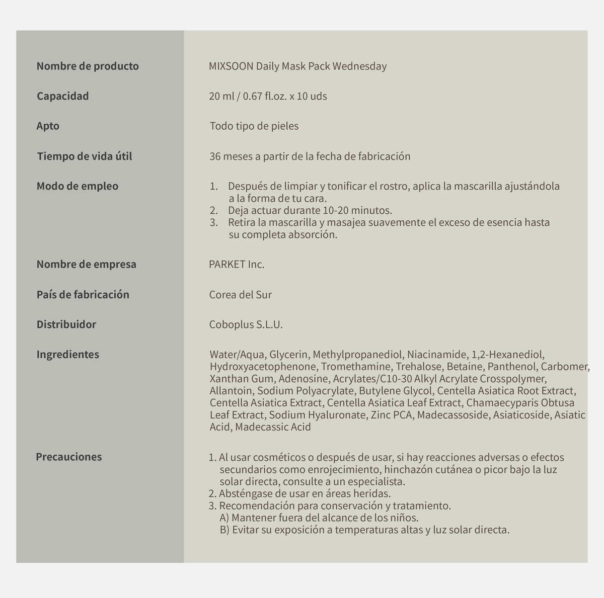 mixsoon Daily Mask Pack Wednesday MIXSOON